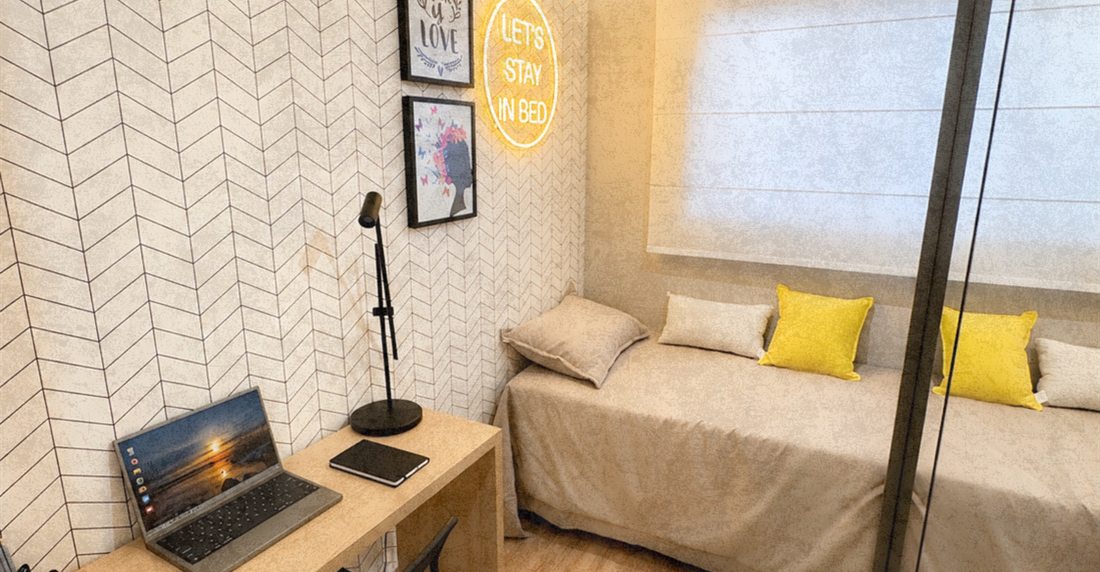 Segundo dormitório do apartamento decorado